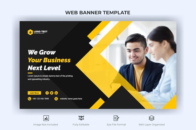 Banner da web de negócios criativos e página de destino e modelo de miniatura do youtube