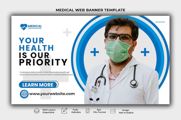 Banner da web de saúde médica e modelo de miniatura do youtube.