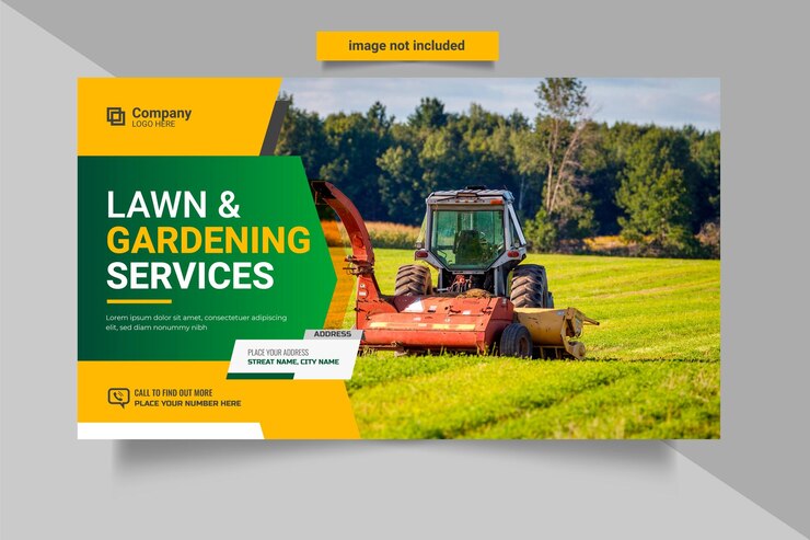 Vetor banner da web de serviços agrícolas e agrícolas ou mídia social poste design de modelo de jardinagem de gramado