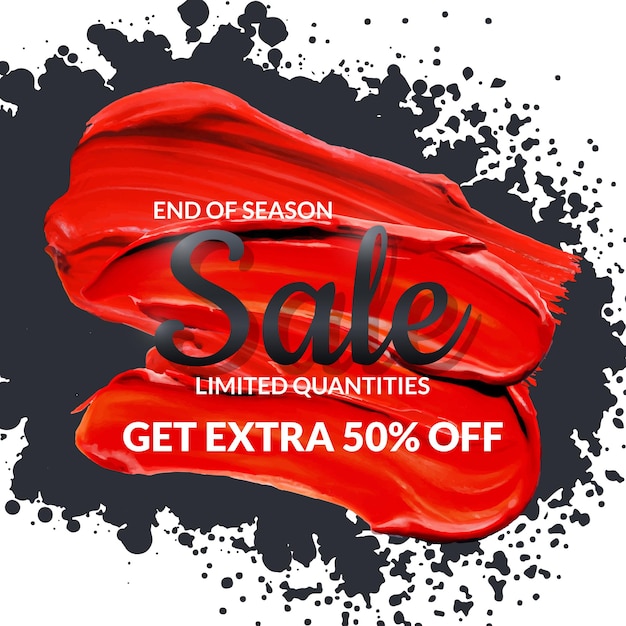 Vetor banner da web de venda quadrada com pinceladas de tinta a óleo vermelha pôster ou capa abstrata banner da web colorido