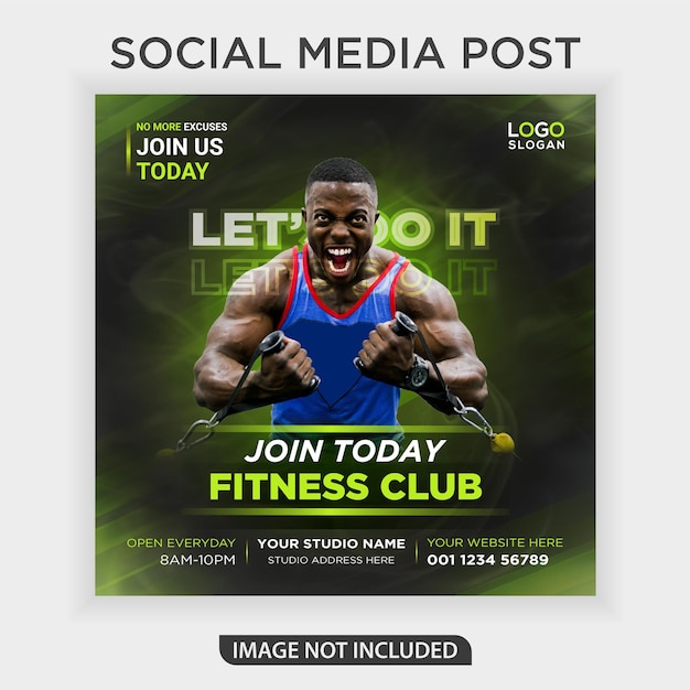 Banner da web do clube de fitness e postagem de mídia social