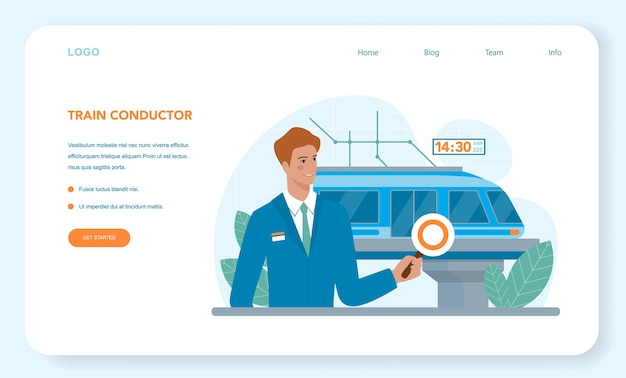 Vetor banner da web do condutor de trem ou página de destino do trabalhador ferroviário