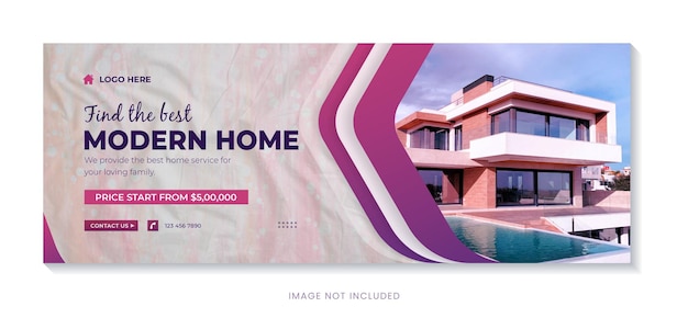 Banner da web do facebook de venda de casa moderna e modelo de capa de mídia social imobiliária