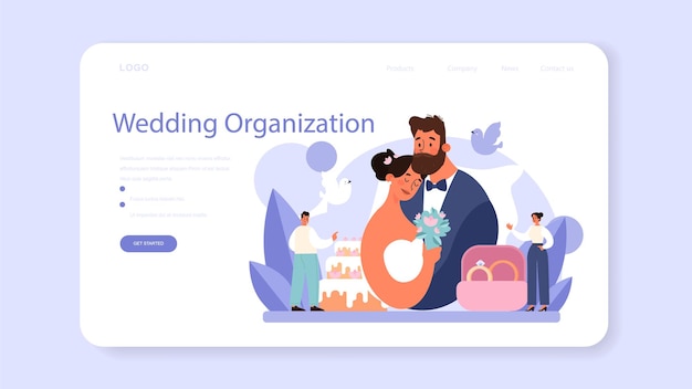 Banner da web do planejador de casamento ou página inicial. Ilustração vetorial plana