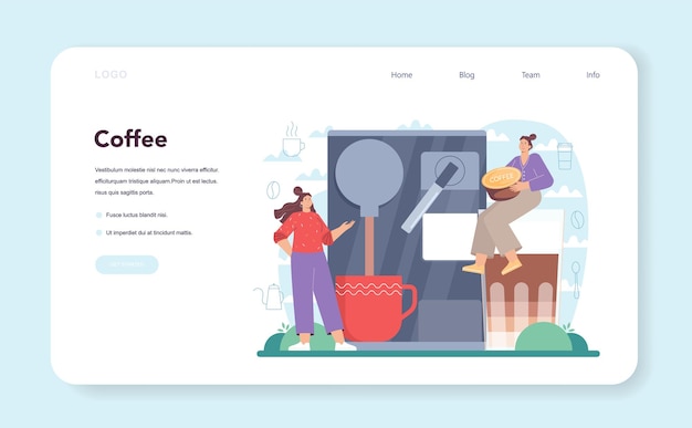 Banner da web ou página inicial do café. Barista fazendo uma xícara de café quente