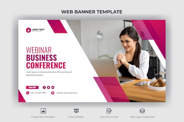Vetor banner da web para webinar para conferências de negócios e modelo de miniatura do youtube