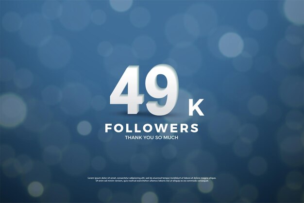 Banner de 49 mil seguidores com números brancos em pé e fundo bonito