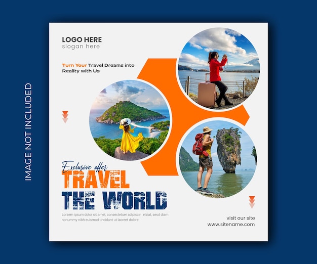 Banner de agência de viagens de aventura e vetor de design de modelos de férias de verão nas redes sociais
