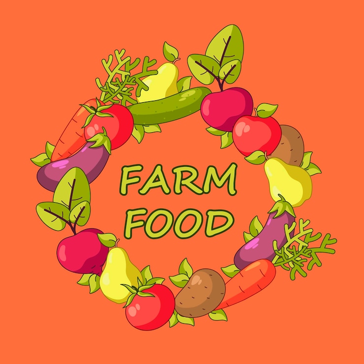 Vetor banner de alimentos orgânicos em estilo cartoon cartaz de mercado de agricultores verdes legumes frescos e frutas ilustração editável em vetor