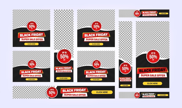 Vetor banner de anúncios definido para promoção e oferta de sexta-feira negra. desconto de sexta-feira negra, venda, oferta.