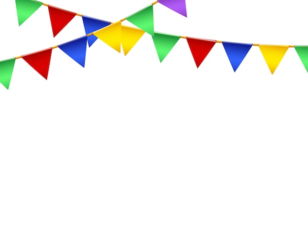 Banner de bandeira de festa com guirlanda de vetores de bandeiras coloridas