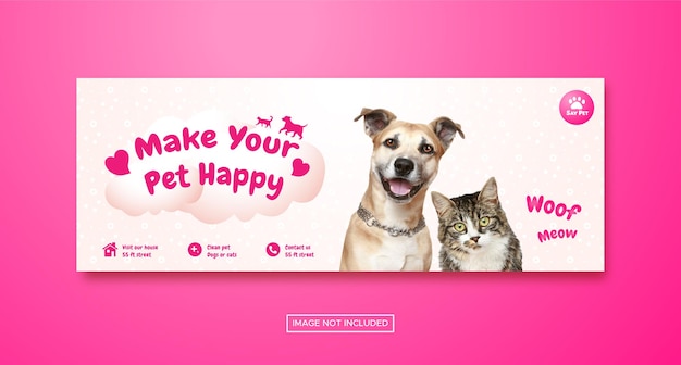 Vetor banner de capa do facebook de cães e gatos de cuidados com animais de estimação