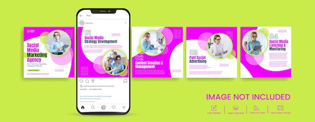 Banner de carrossel do Instagram e pacote de postagens de mídia social para design de blog de marketing de negócios