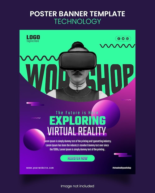 Vetor banner de cartaz de oficina de realidade virtual