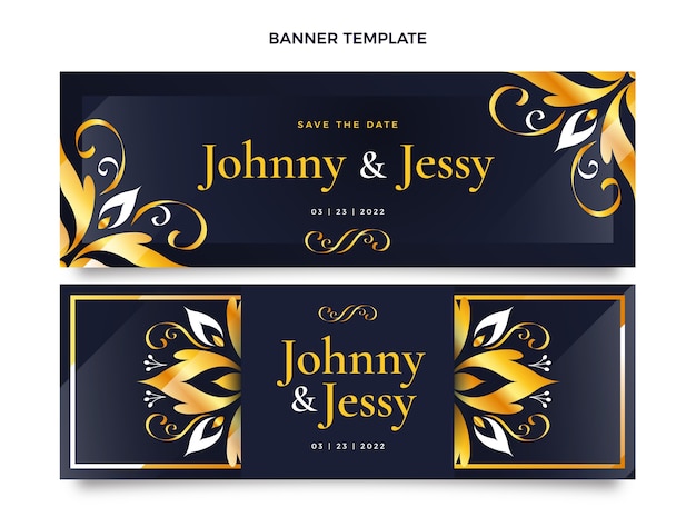 Banner de casamento dourado de luxo realista