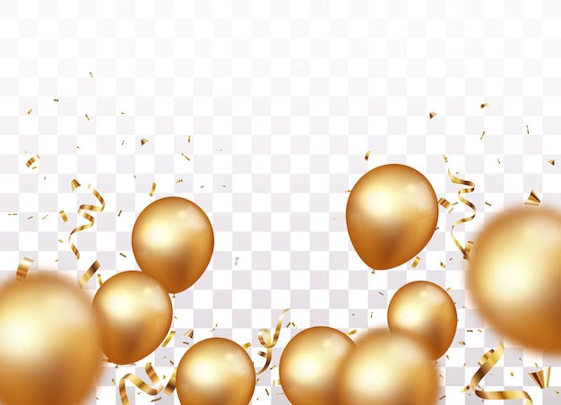 Banner de celebração com confete dourado e balões