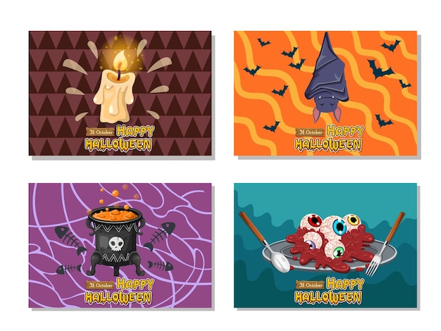 Vetor banner de celebração de halloween. vetor de coleção de elemento colorido. dia de halloween dos desenhos animados do conceito. ilustração de clipart vetorial para cartões e banners de festas