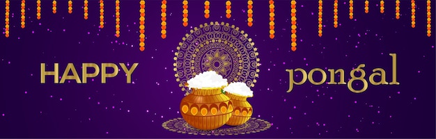 Banner de celebração de pongal em fundo roxo