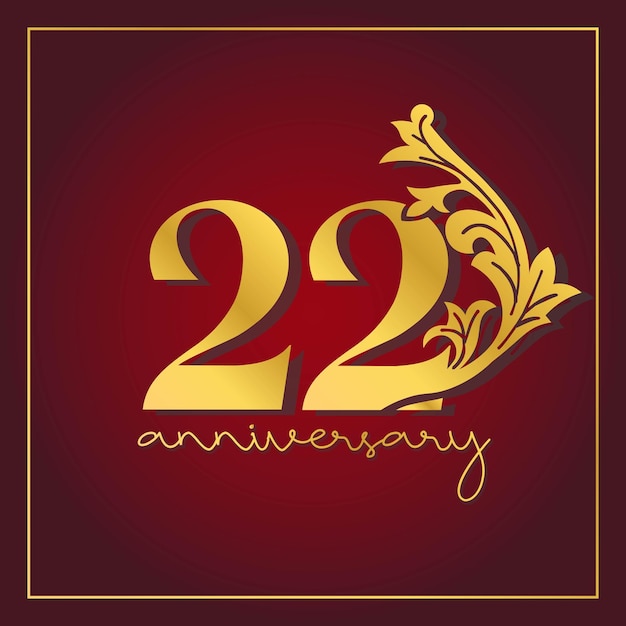 Banner de celebração do 22º aniversário com fundo vermelho. design de vetor de número decorativo vintage