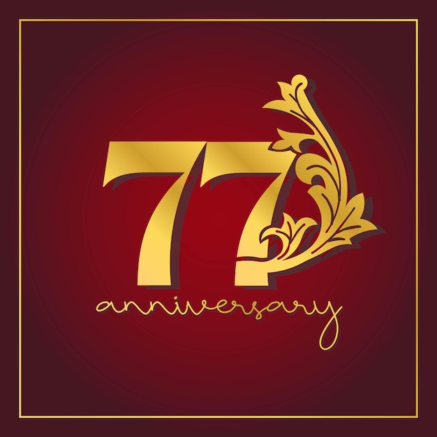 Vetor banner de celebração do 77º aniversário com fundo vermelho. design de vetor de número decorativo vintage