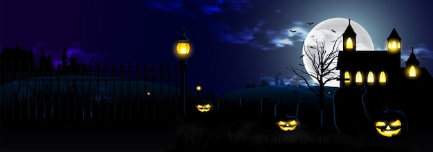 Vetor banner de cena feliz noite de halloween