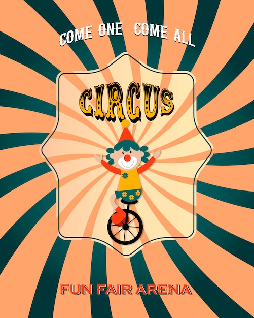 Vetor banner de circo vintage com uma foto de um palhaço engraçado