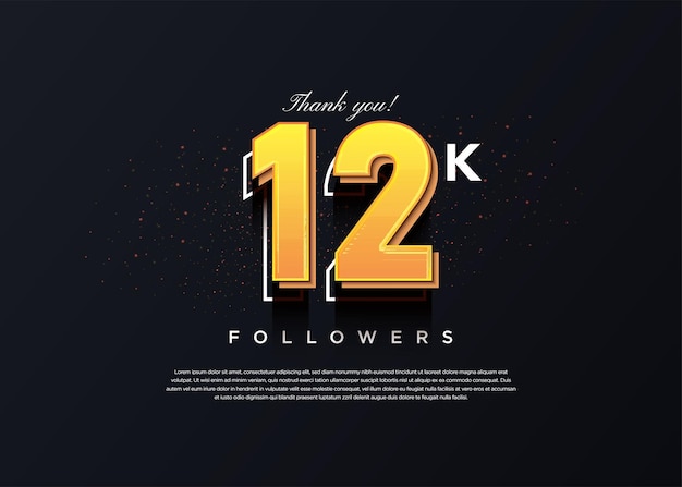Banner de comemoração de 12 mil seguidores com números amarelos gradientes