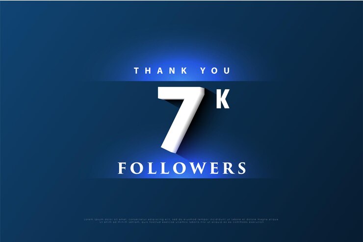Vetor banner de comemoração de 7k seguidores com efeito de luz número para cima e para baixo design vetorial premium