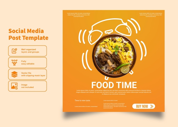 Vetor banner de comida biryani de frango e design de pôster para modelo de postagem de mídia social