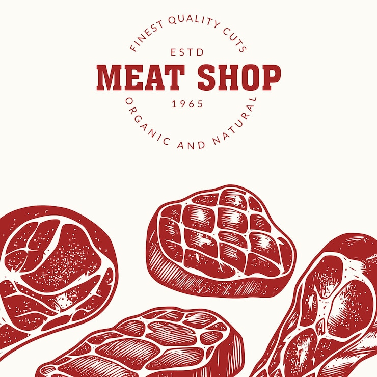 Banner de comida gravado no estilo de uma loja de carne