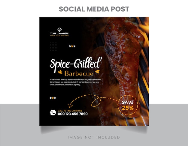 Vetor banner de comida quadrada editável de frango grelhado modelo de design de banner de postagem de instagram de mídia social