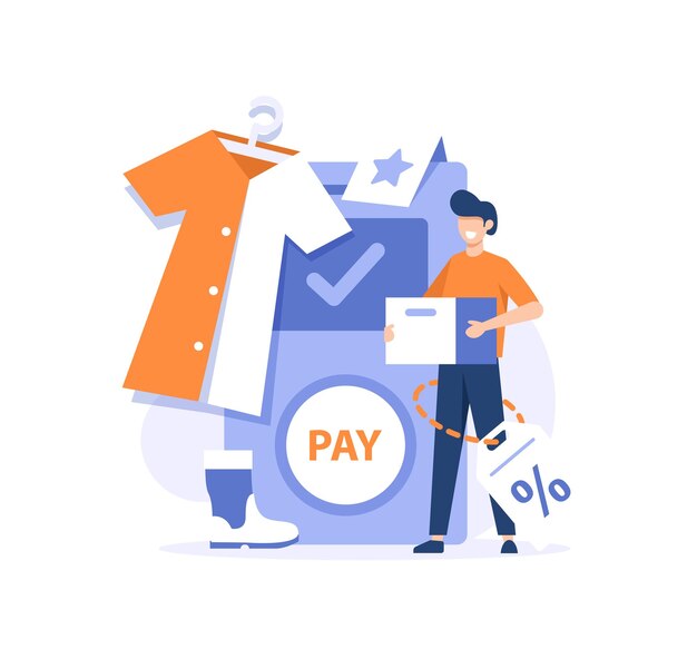 Banner de compras on-line modelos de aplicativos móveis conceito ilustração vetorial design plano