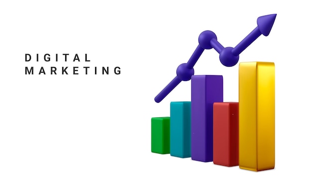 Vetor banner de conceito de análise de dados gráfico de barras crescentes com seta ascendente ilustração vetorial de marketing digital