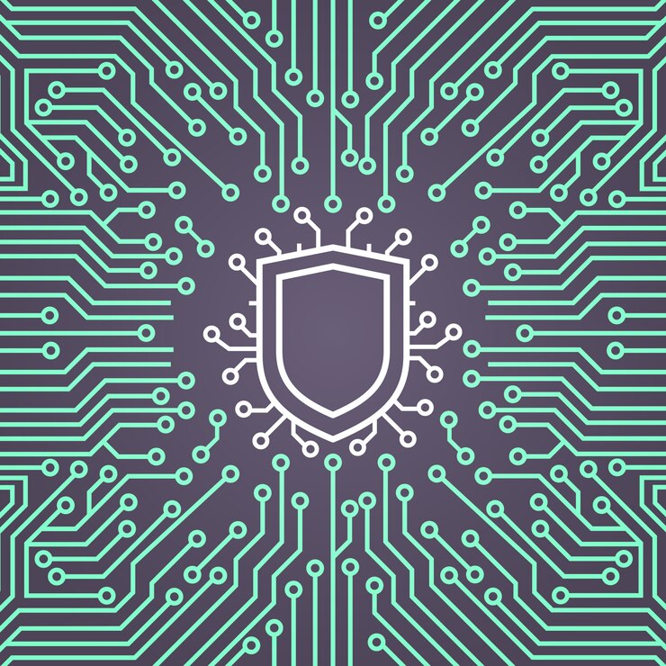 Vetor banner de conceito de sistema de proteção de dados de rede de escudo