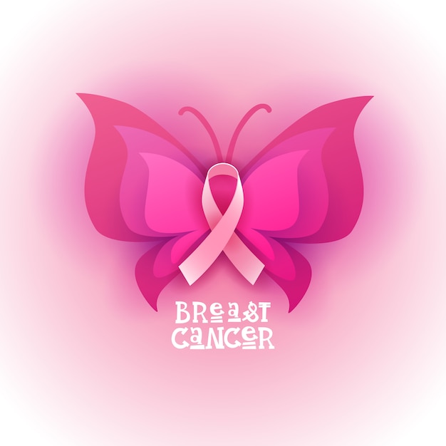 Vetor banner de conscientização de câncer de mama borboleta fita rosa