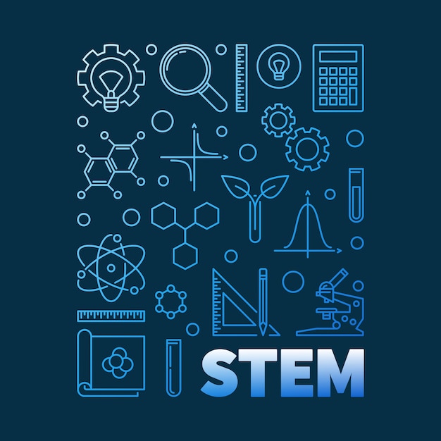 Banner de contorno moderno azul STEM - ilustração