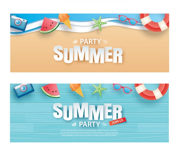Banner de convite de festa de verão com origami de decoração