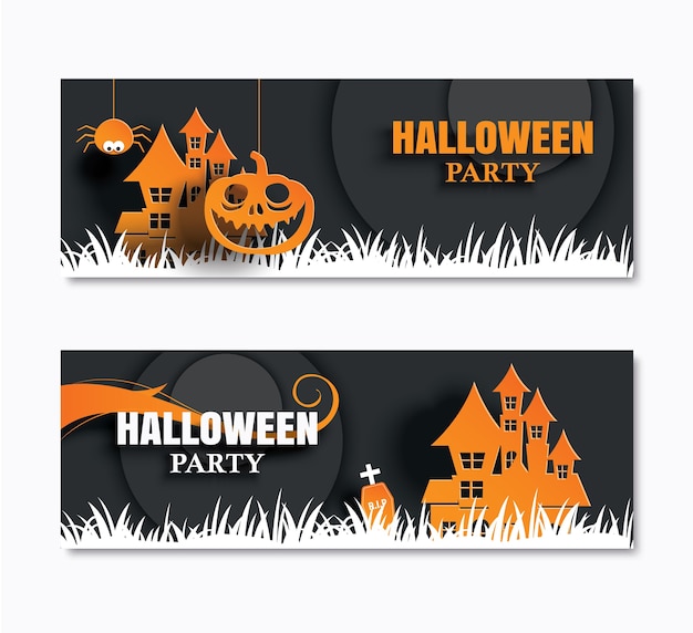 Banner de convites de festa de Halloween e cartões