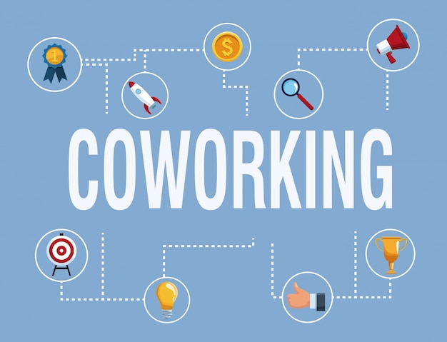 Banner de coworking com ícones