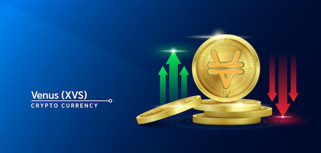 Banner de criptomoeda token de vênus. moeda futura no mercado de ações blockchain.