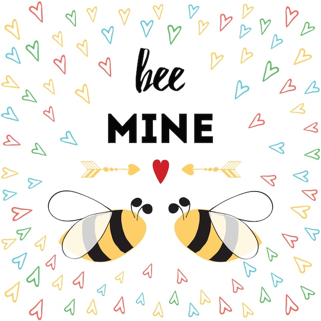 Banner de dia dos namorados com corações e abelha de amor