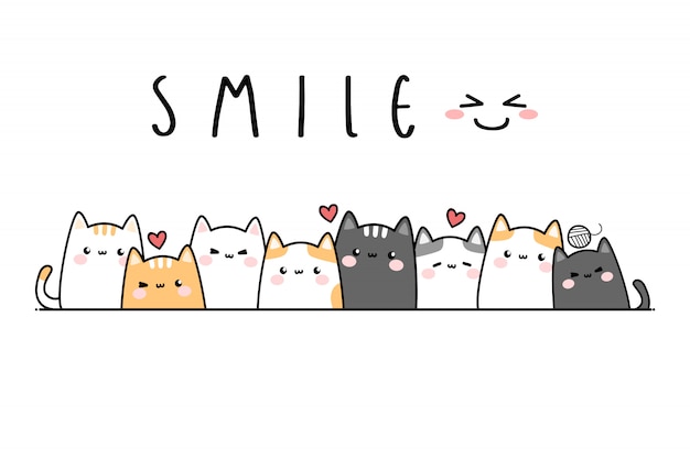 Banner de doodle de gato fofo gatinho família dos desenhos animados