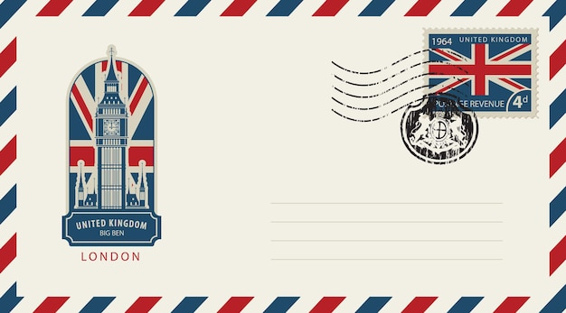 Vetor banner de envelope do reino unido com big ben