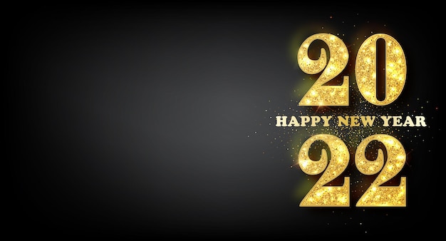 Vetor banner de feliz ano novo 2022. texto de luxo golden vector 2022 feliz ano novo. design de números festivos de ouro. banner de feliz ano novo com 2022 números.