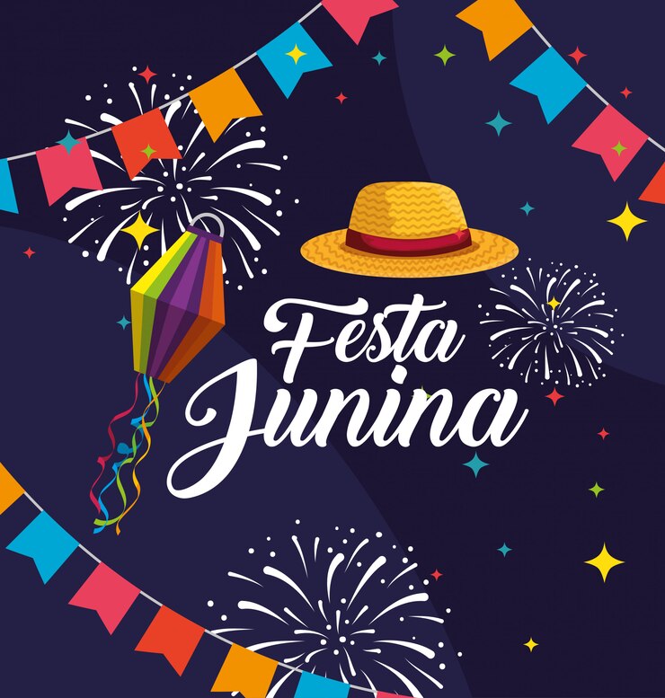 Vetor banner de festa com celebração de chapéu e fogos de artifício