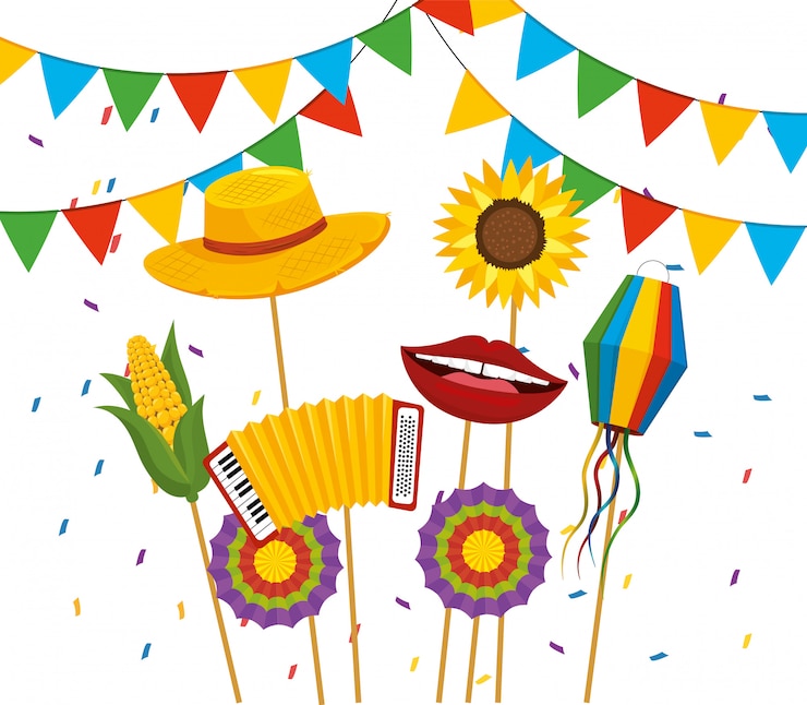 Vetor banner de festa com chapéu e flores para festa junina