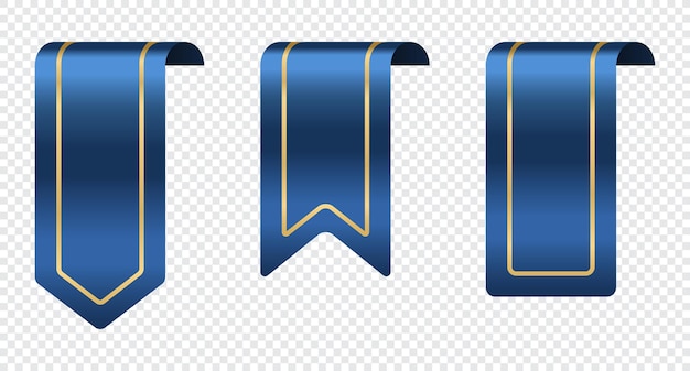 Banner de fitas azuis de seda Fita de seda brilhante Coleção de banners em branco de cetim Conjunto de fita Ilustração vetorial