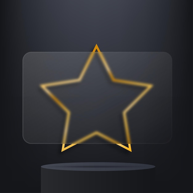 Banner de Glassmorphism com moldura de estrela no fundo escuro Glassmorphic UI UX ilustração Interface de usuário moderna futurista ilustração vetorial EPS 10