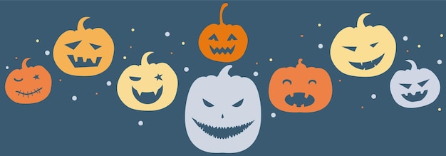 Banner de halloween com silhuetas engraçadas de abóboras. vetor.