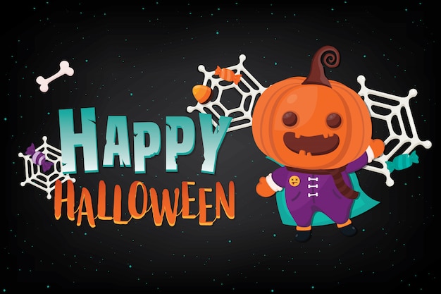 Banner de halloween de ilustração com decoração no escuro